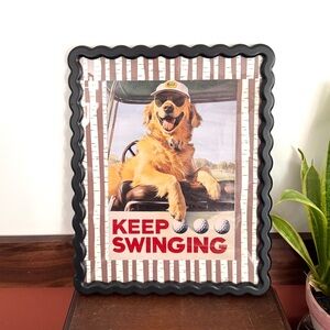 Keep Swinging Golden Retriever Dog Golf Cart Canvas Print Wavy Framed Wall Art